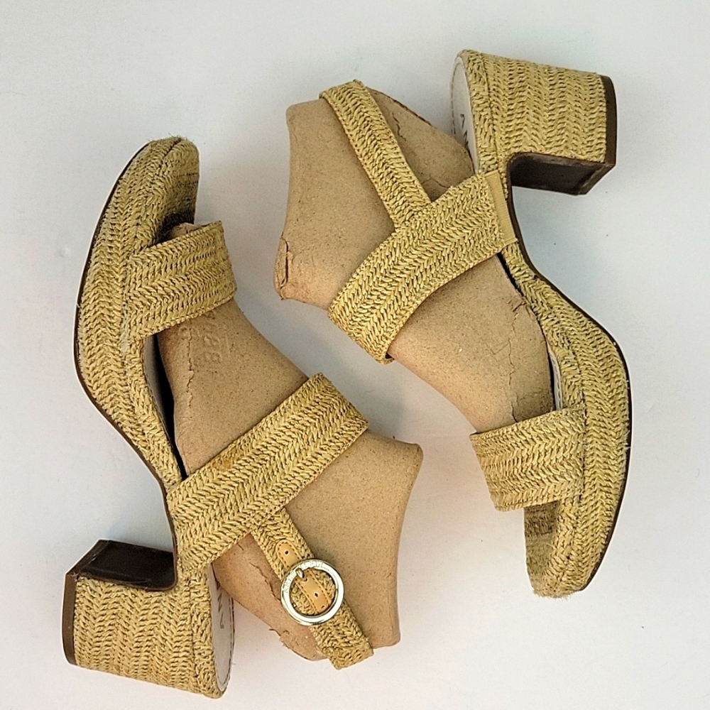 Anne Klein Padrino Woven Raffia Block Heel Open Toe Sandals Tan  Size 8.5 - Picture 9 of 15